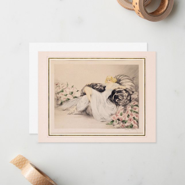 Peonies, 1935 by Louis Icart Card (Front/Back In Situ)