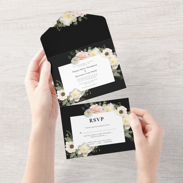 Peonies and Anemones blooming Wedding Invitation (Tearaway)
