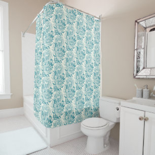 Peonies and butterflies block print, lagoon Blue