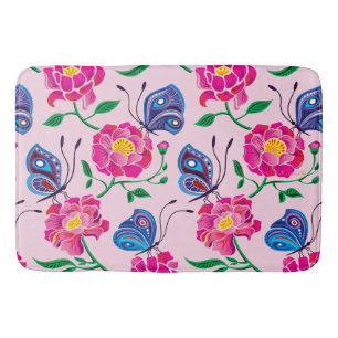 Peonies and Butterflies Pattern Bath Mat