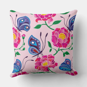 Peonies and Butterflies Pattern Throw Pillow
