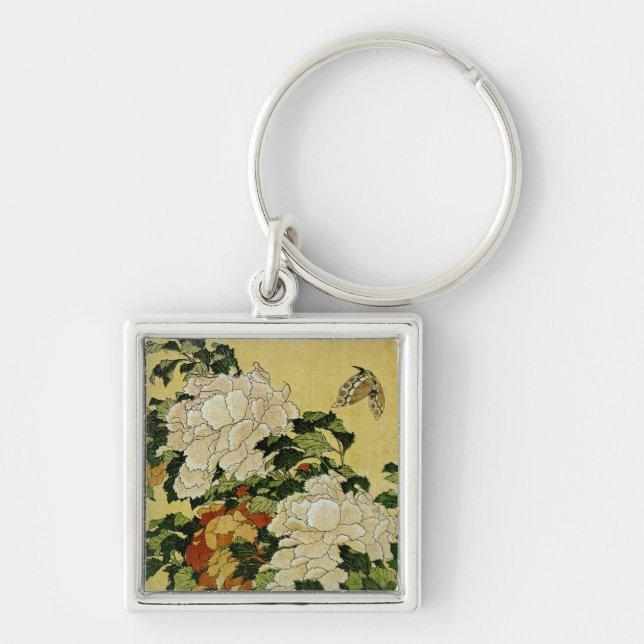 Peonies and Butterfly Keychain (Front)