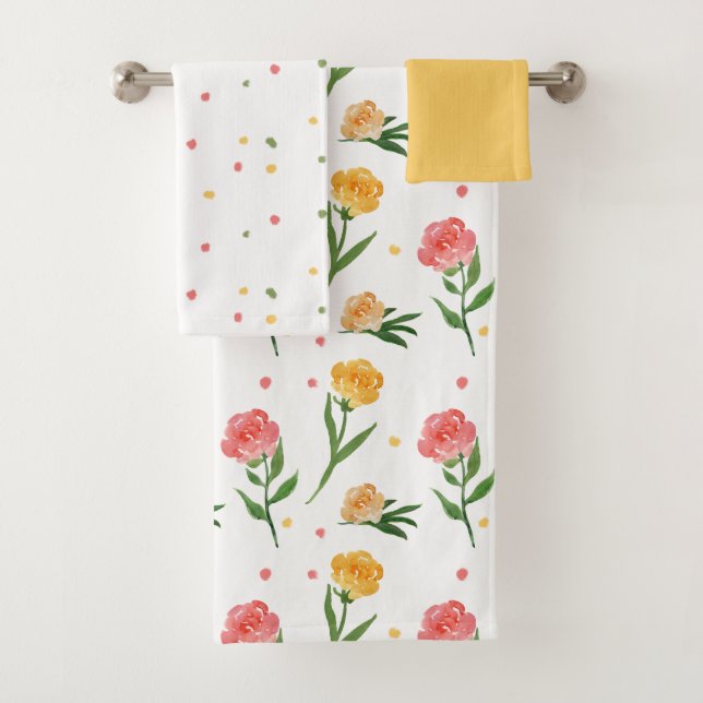 Peonies and Dots Bath Towel Set (Insitu)