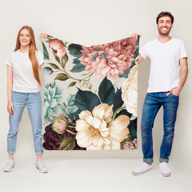 Peonies and Gardenia Seamless Floral Pattern   Fleece Blanket (In Situ)