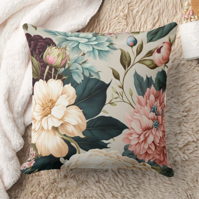 Peonies and Gardenia Seamless Floral Pattern Throw Pillow (Blanket)