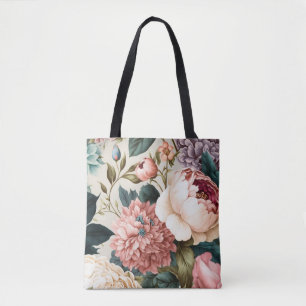 Peonies and Gardenia Seamless Floral Pattern Tote Bag