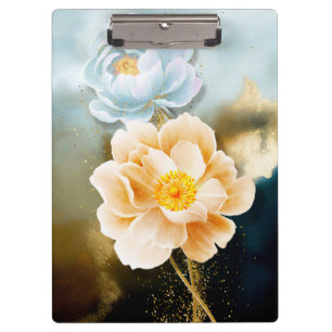 Peonies and Gold Glitter Clipboard