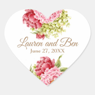 Peonies and Hydrangea Heart Stickers