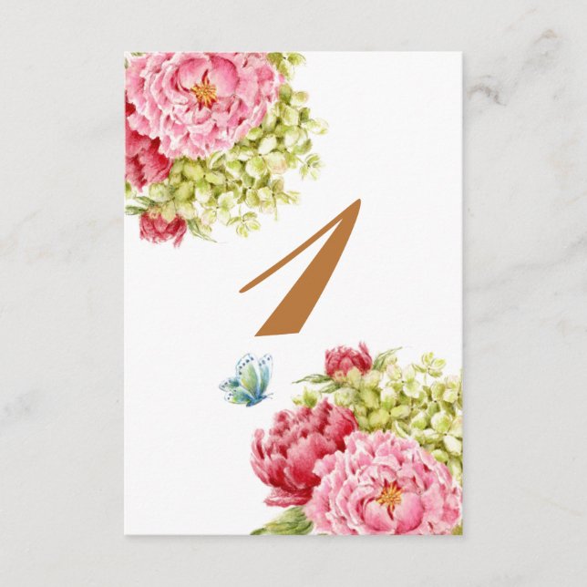 Peonies and Hydrangea Number 1 Table Card (Front)