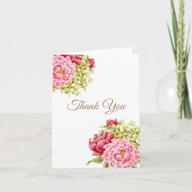 peonies and Hydrangea Thank You Blank Folded Card (Front)