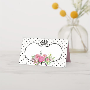 Peonies and Polka Dots Wedding Folded Place Card