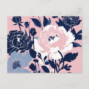 Peonies and Roses Contrast Silhouette Floral Postcard