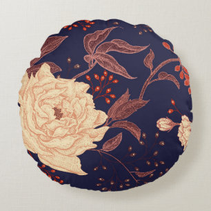 Peonies and roses. Floral vintage seamless pattern Round Pillow