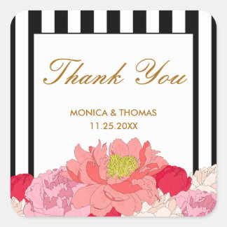 Peonies and Stripes Square Sticker