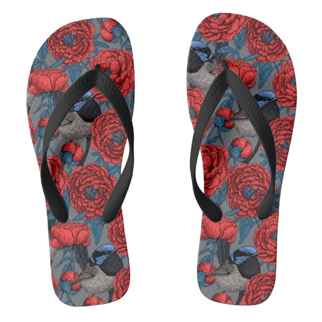 Peonies and wrens flip flops (Footbed)