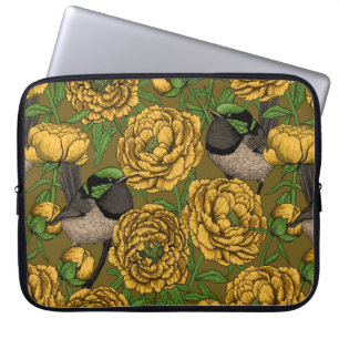 Peonies and wrens laptop sleeve