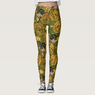Peonies and wrens leggings