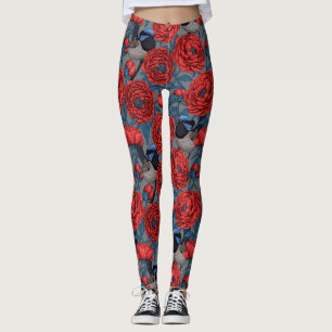 Peonies and wrens leggings