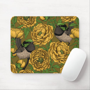 Peonies and wrens mouse pad