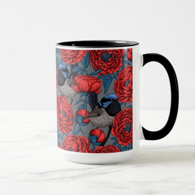 Peonies and wrens mug (Right)