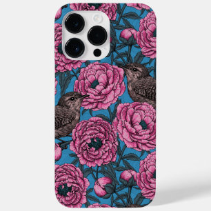 Peonies and wrens on blue Case-Mate iPhone 14 pro max case