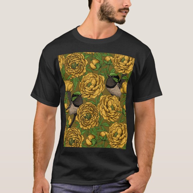 Peonies and wrens T-Shirt (Front)