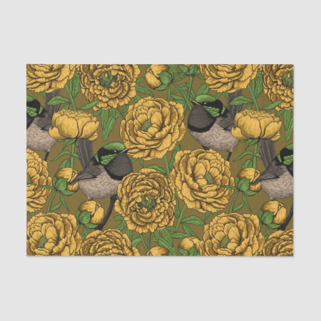 Peonies and wrens tissue paper (Front)