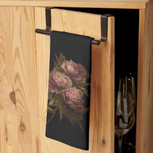 Peonies Black Kitchen Towel