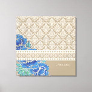 PÉONIES BLEUES & DAMASK - Toile enveloppée
