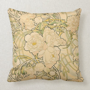 Peonies by Alphonse Mucha Throw Pillow