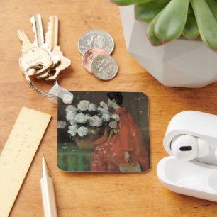 Peonies by William Merritt Chase, Vintage Fine Art Keychain