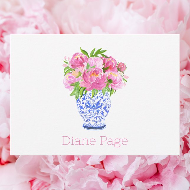 Peonies Chinoiserie Vase Personalized Stationary  Card (Creator Uploaded)