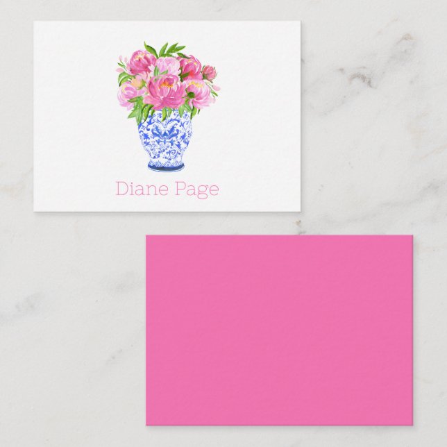 Peonies Chinoiserie Vase Personalized Stationary  Card (Front/Back)
