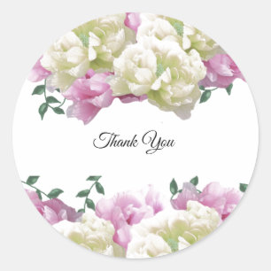 Peonies Cream and Pink Thanks Round Sticker