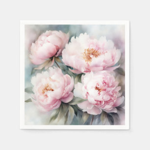 Peonies Dreams Flowers Watercolor Napkin