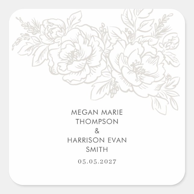 Peonies elegant flower corner Square Sticker (Front)