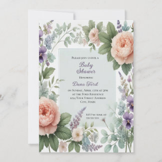 Peonies et Violetes Baby shower Invitation