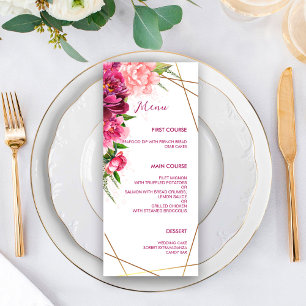 Peonies Faux Gold Foil Frame Rustic Wedding Menu