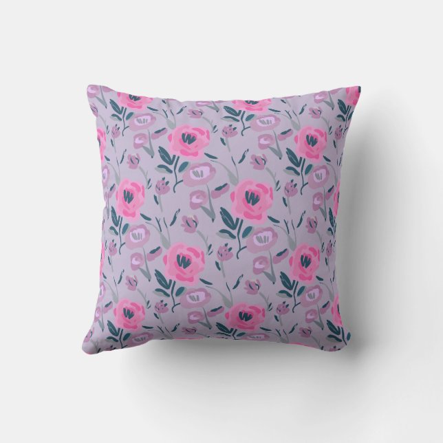 Peonies Field Pattern Throw Pillow (Back)