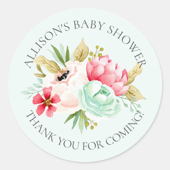 Peonies Floral Baby Merci Sticker douche (Devant)