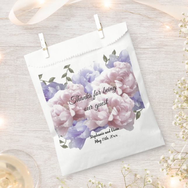 Peonies Floral Bouquet Thank You Favour Bag (Clipped)