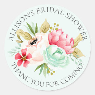 Peonies Floral Bridal Thank You Shower Sticker