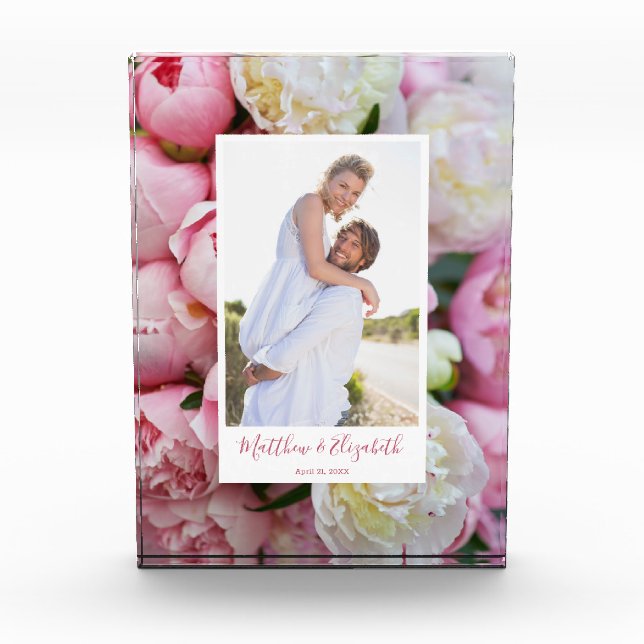 Peonies Floral Custom Engagement Photo Block (Front)