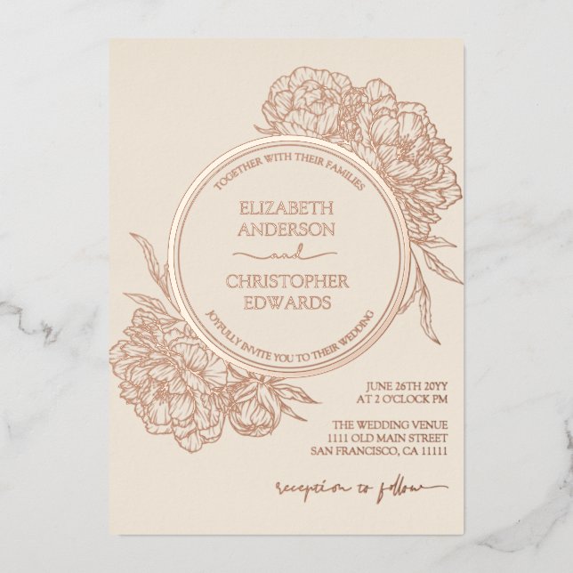 Peonies Floral Elegant REAL Rose Gold Wedding (Front)