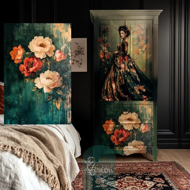 Peonies Floral, Painted Moody Abstract Realism Tissue Paper (Peony Floral, Vibrant Moody Painted, Abstract Realism, Decoupage Tissue.)