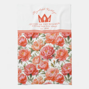 Peonies Floral Pink Orange   Queen of the kitchen Kitchen Towel
