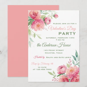 Peonies Floral Valentines Day Party Invitation