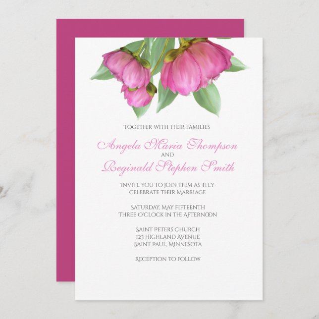 Peonies Floral Wedding Invitation (Front/Back)