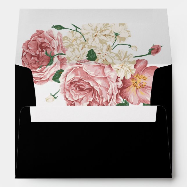 Peonies florales et Roses 5x7 Enveloppe d'invitati (Dos (Bas))