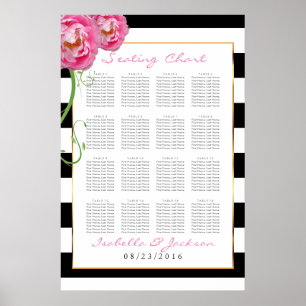 Peonies Flowers on Black & White -16 Seating Chart